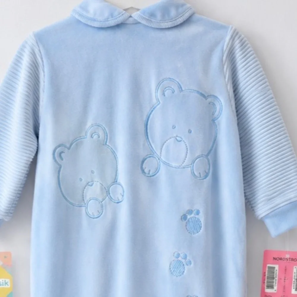 Minibasix Bear Footed Pajamas Sleeper Jumpsuit 6MO‎ Blue Nordstrom Gift Box NWT